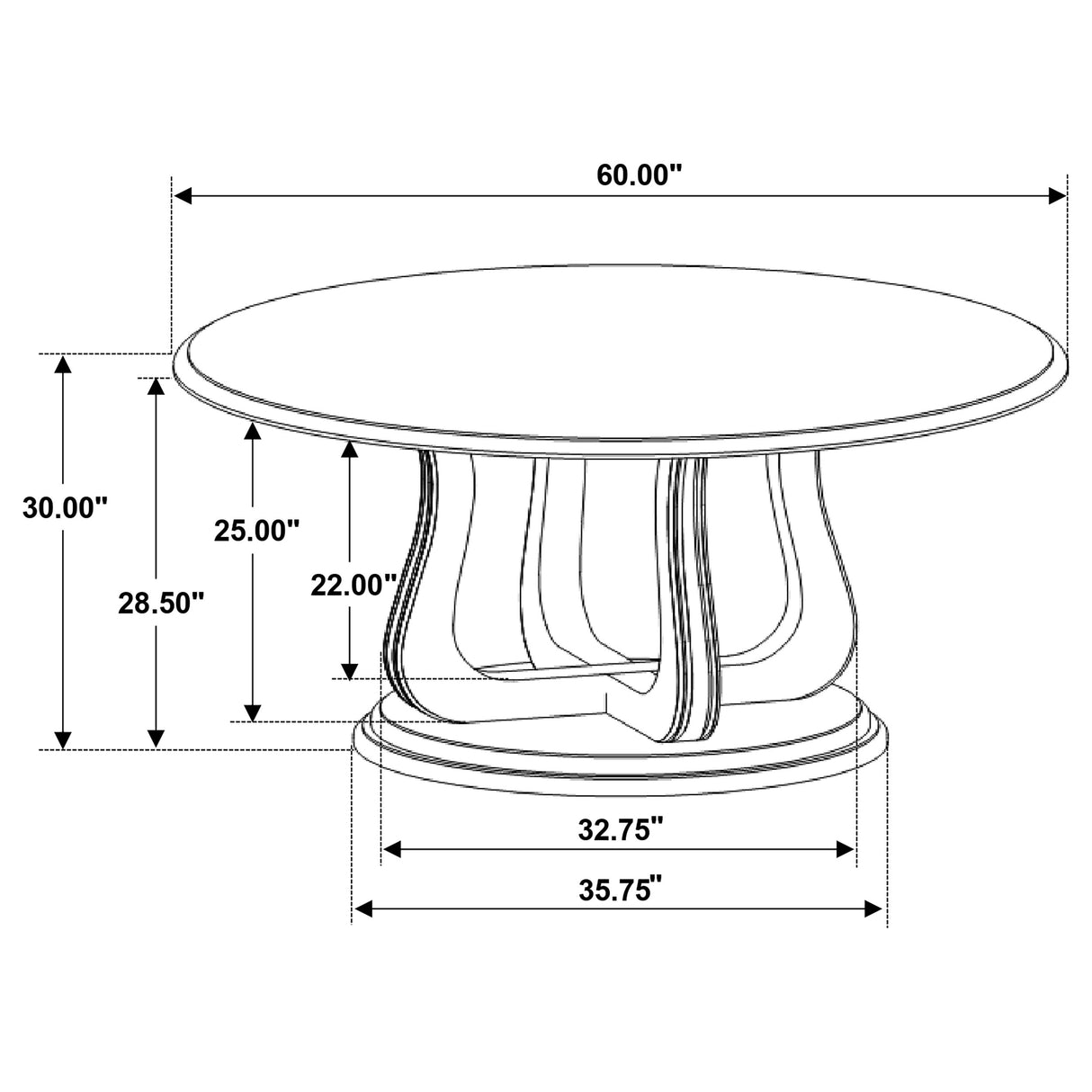 Trofello Round 60-Inch Pedestal Dining Table, White Washed