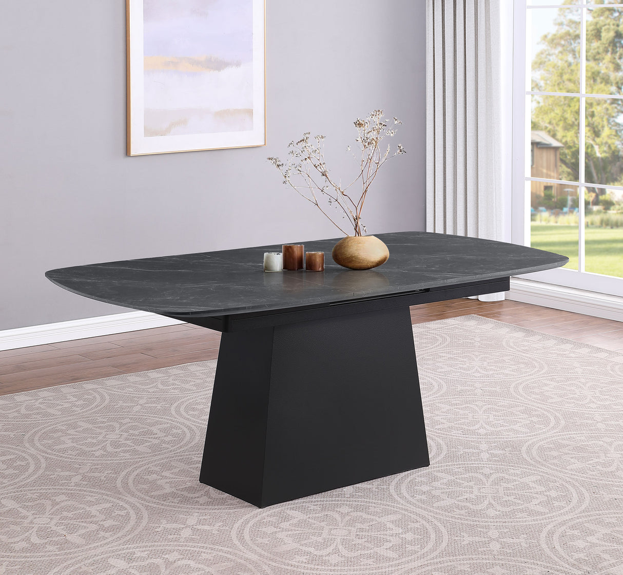Potero 73-inch Faux Marble Extension Dining Table Black