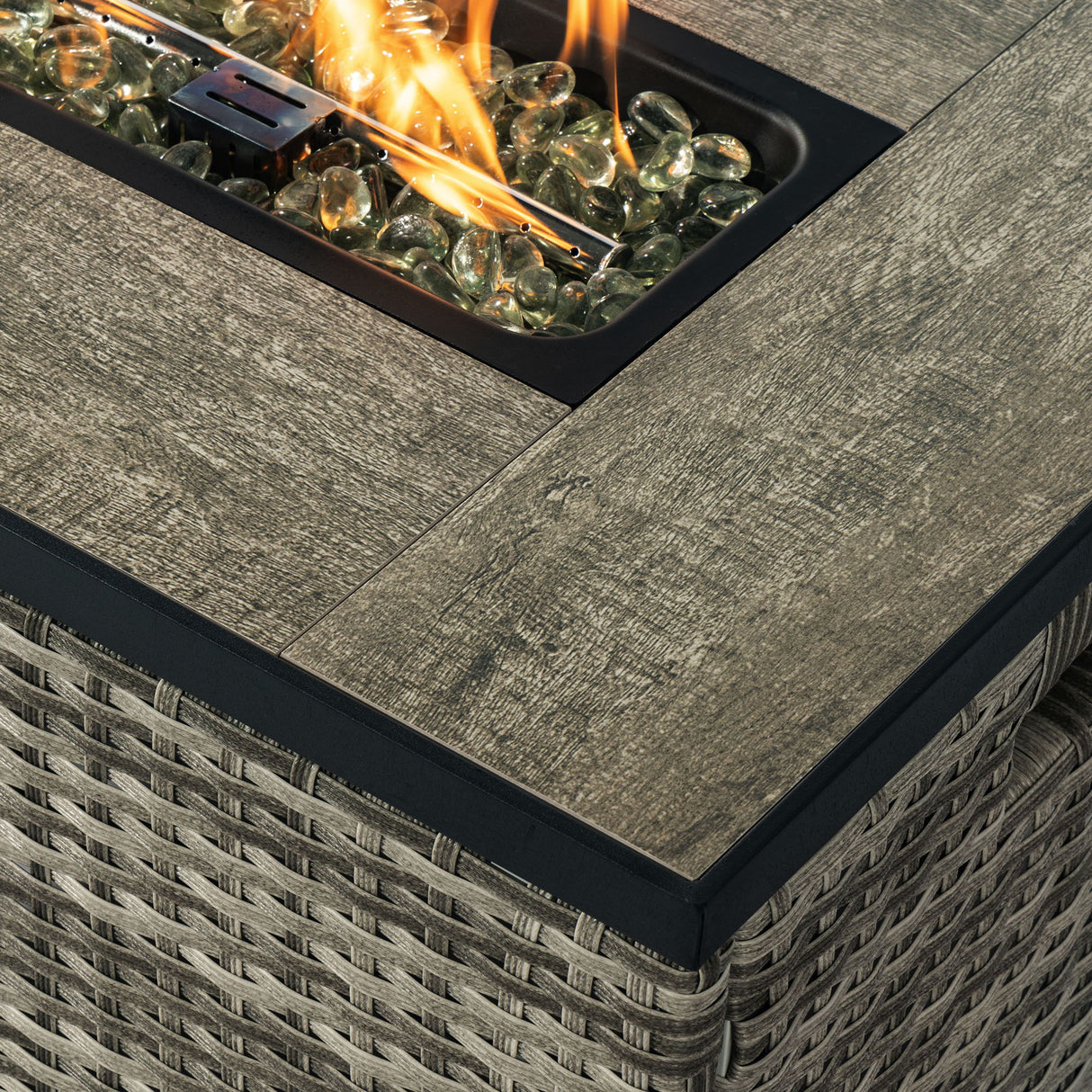 Propane Gas Fire Pit Table With Propane Tank Cover, 50000 Btu, Rectangular For Outside - Beige