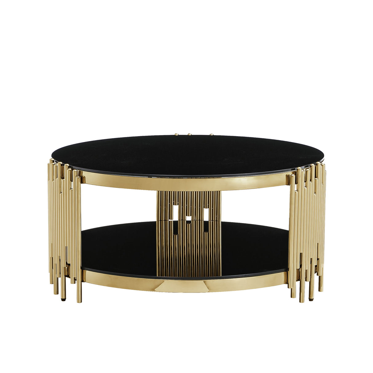 Round Double Tier Table With Flute Shaped Tube Legs