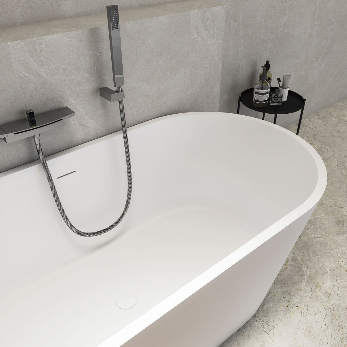 Solid Surface Freestanding Soaking Bathtub & Ergonomic Design