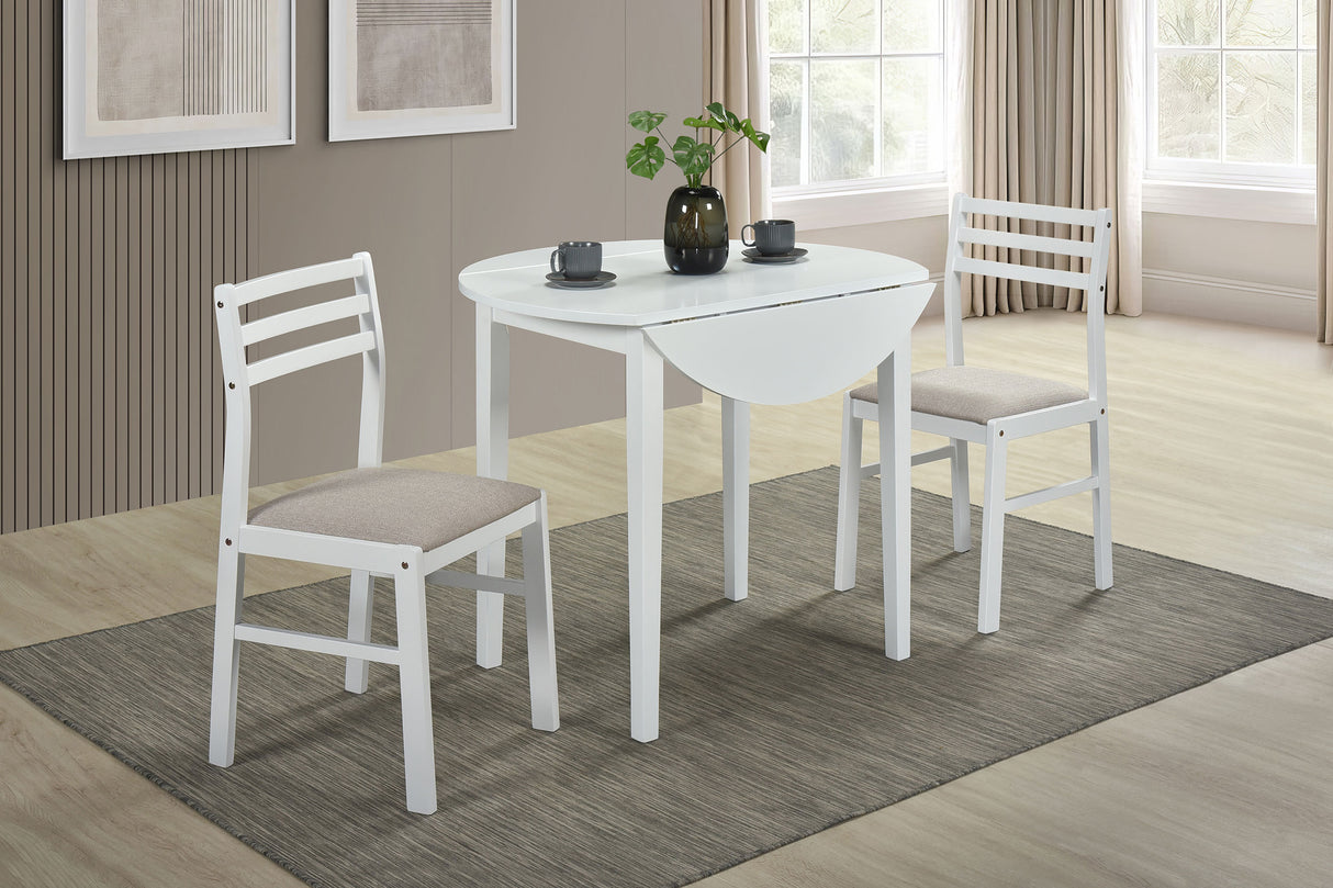 Bucknell 3-Piece Round Drop Leaf Dining Set in White