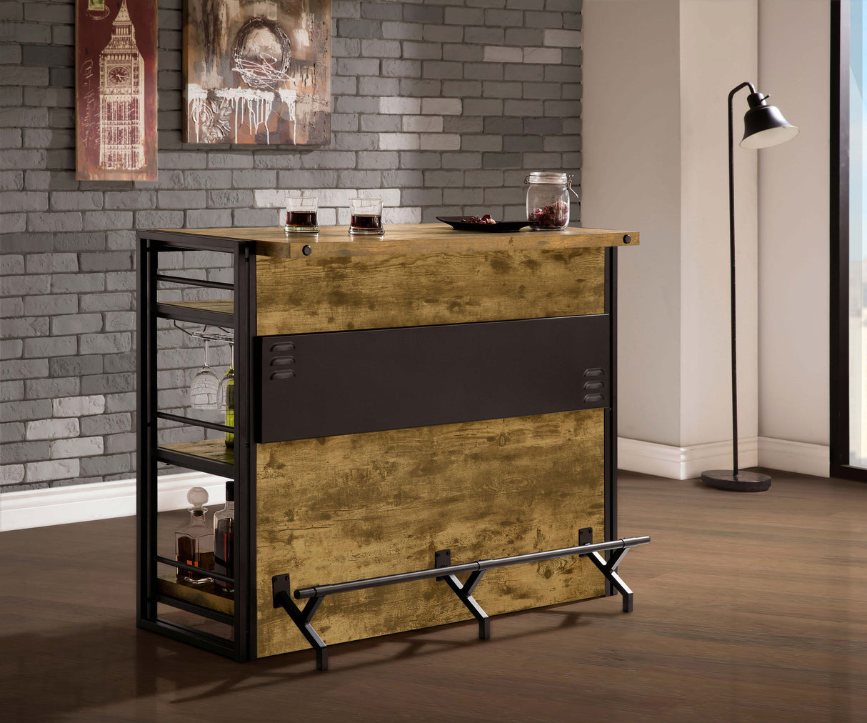 Renaldi 3-Shelf Home Bar Wine Cabinet, Rustic Nutmeg