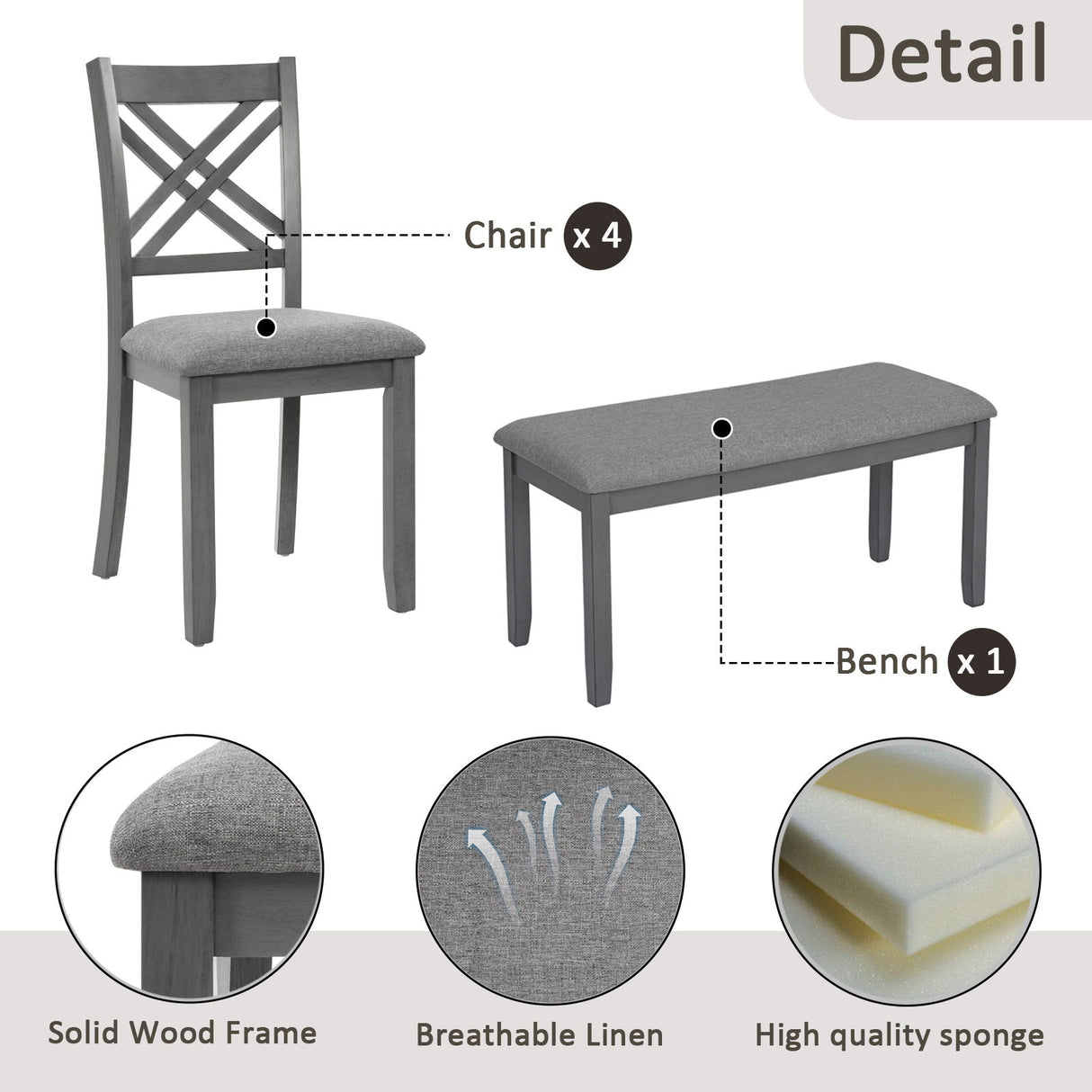 Kitchen Dining Set, Rectangular Dining Table & Upholstered Chairs