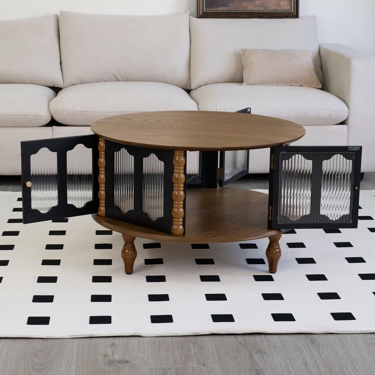 Round 3 Door Storage Coffee Table For Living Room