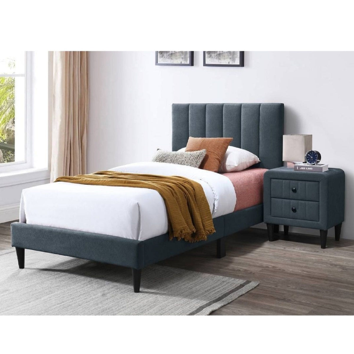 Bed With Channel Tufted Adjustable Headboard