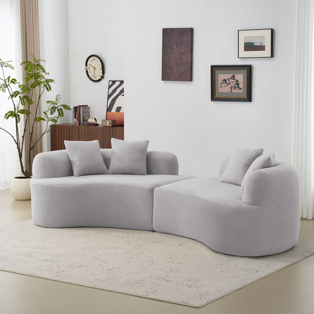 Curved 4 Seater Sofa For Small Spaces - Gray
