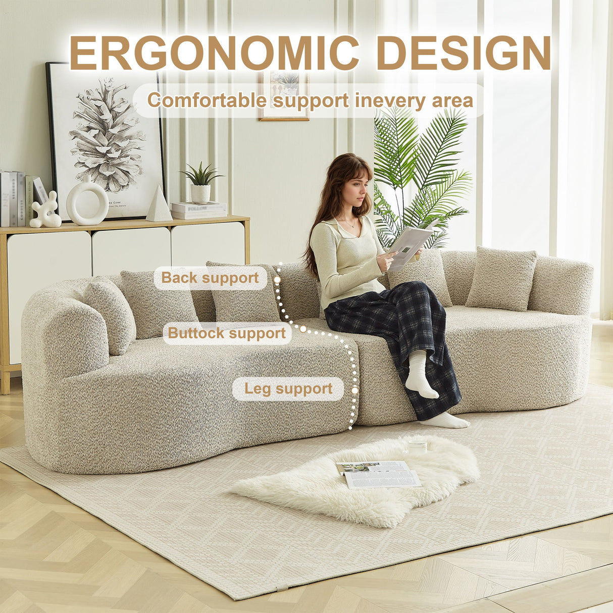 Curved Sectional Sofa With 6 Pillows