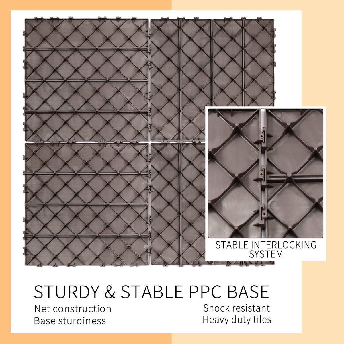 Plastic Interlocking Deck Tiles, Patio Flooring Outdoor Waterproof All Weather Use