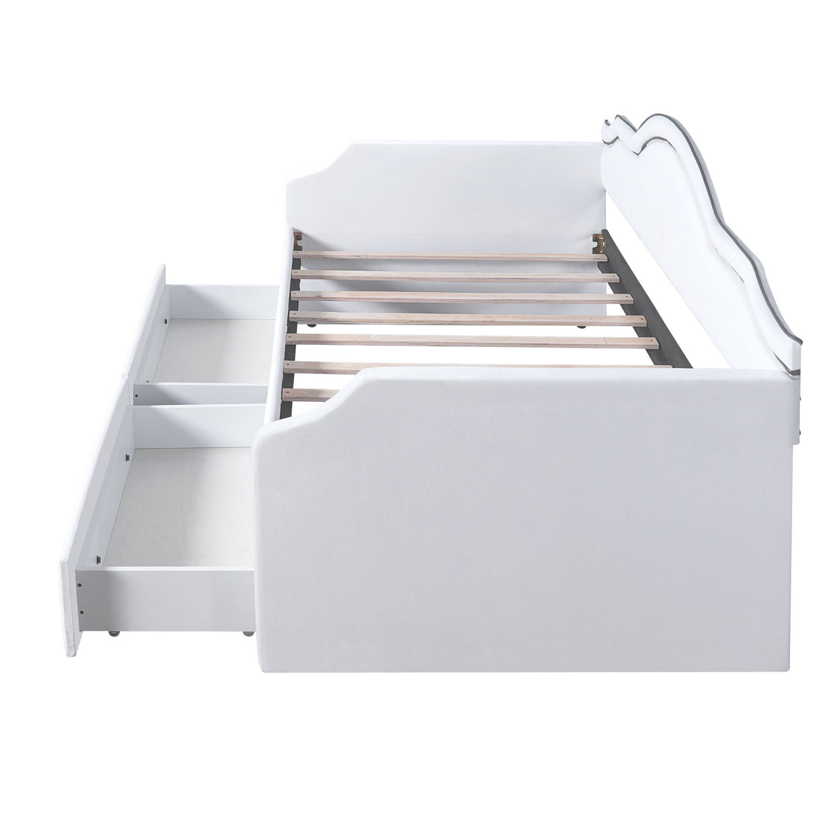 Twin Size Upholstered Daybed With LED Lights And 2 Drawers - Beige