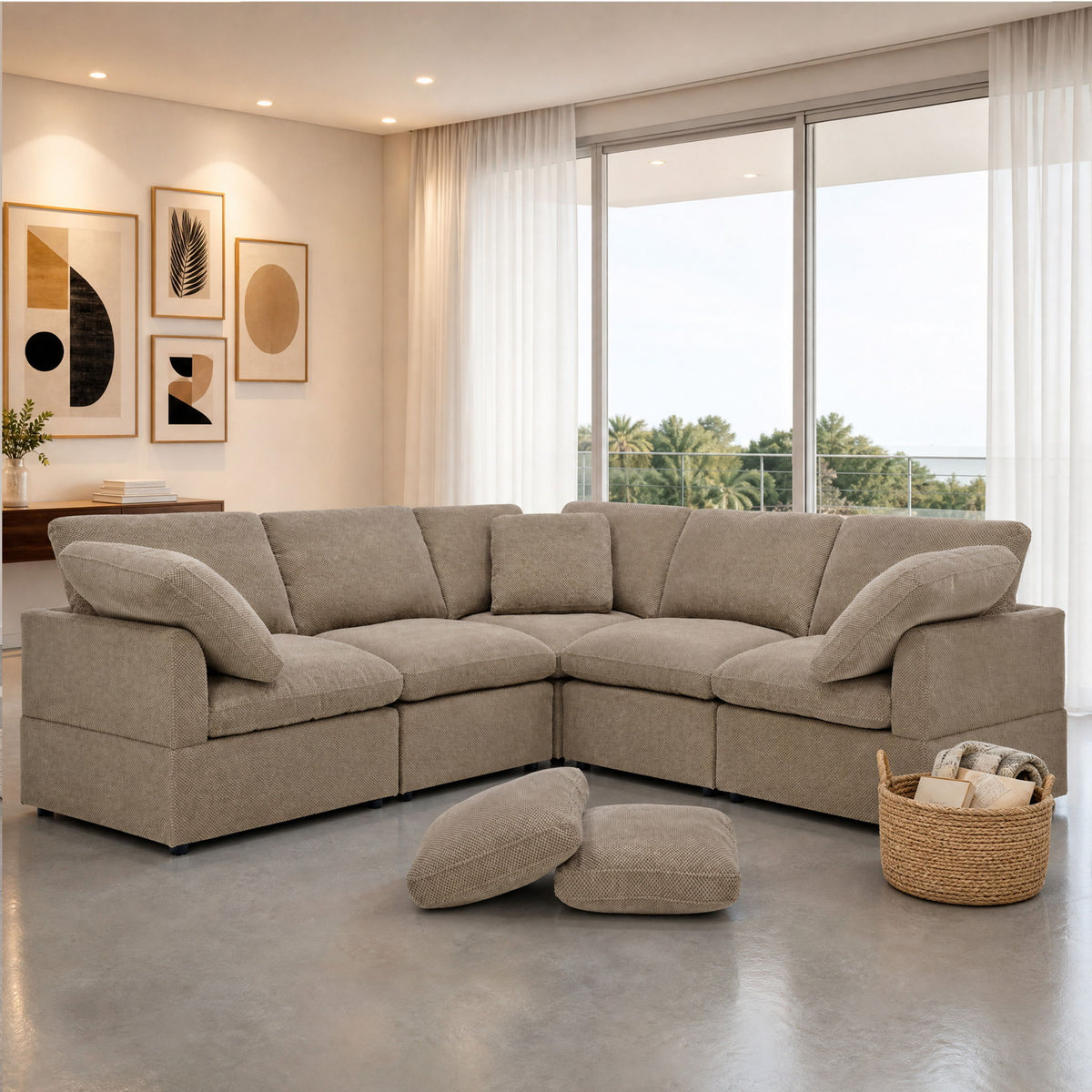 Modular Cloud Sofa With Freely Configurable Corner, L - Shaped Living Room Sofa - Camel