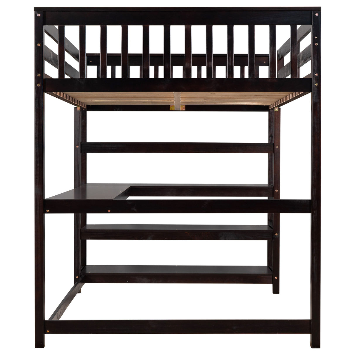 Loft Bed With Storage Shelves And Under Bed Desk