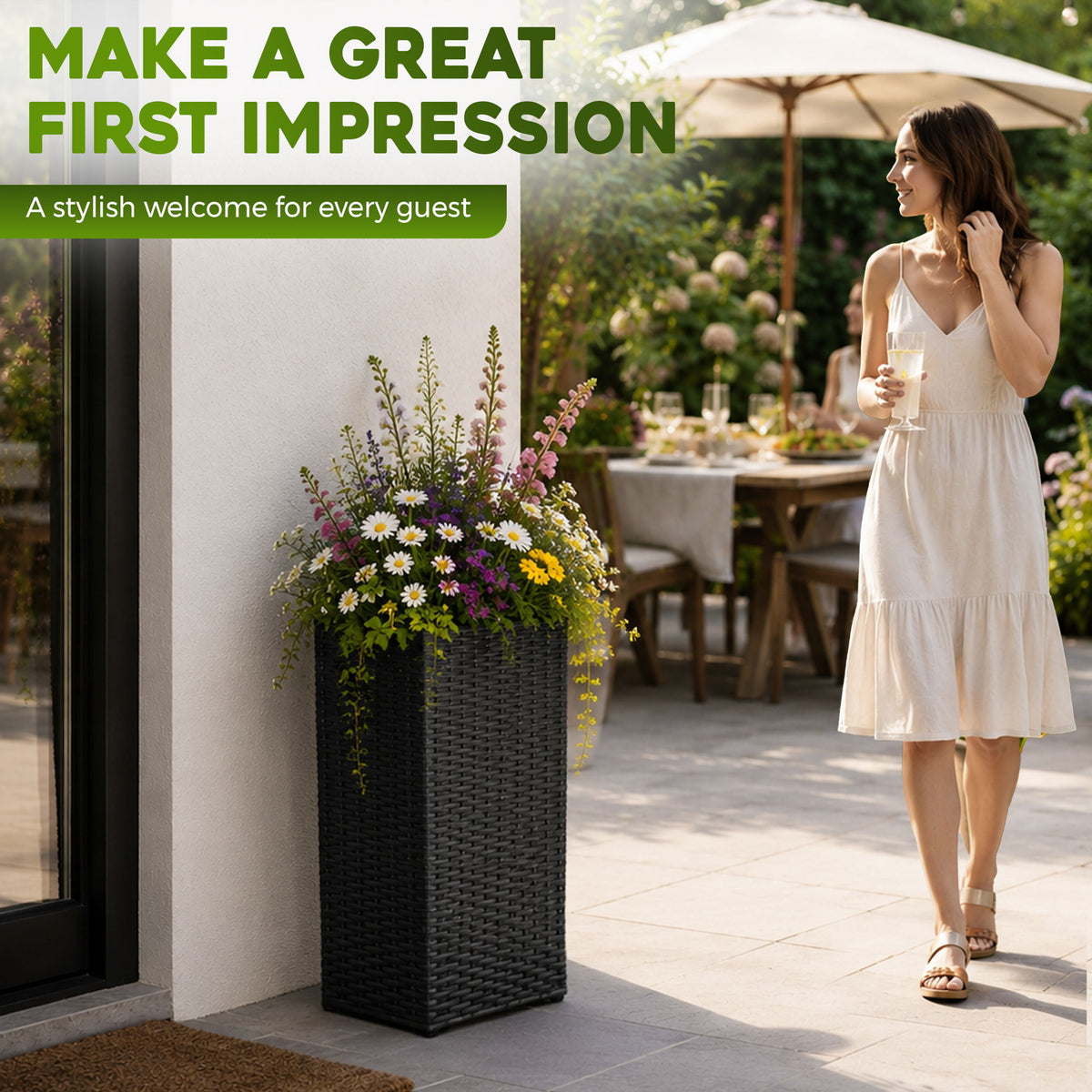 Solhome - Square Planter Box For Patio - Black