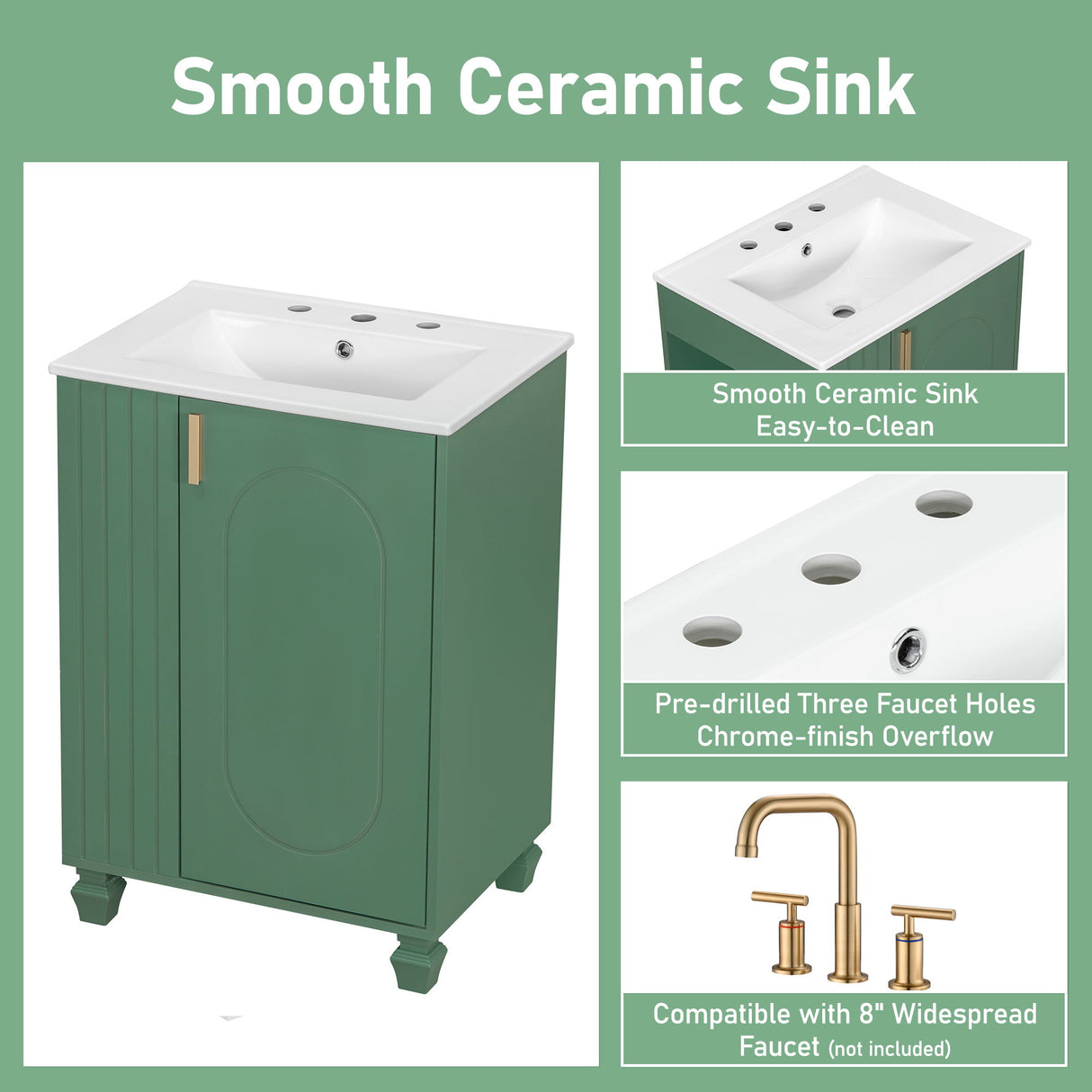 Classic Retro Bathroom Vanity With Sink, Door Shelf, Side Open Storage Frame