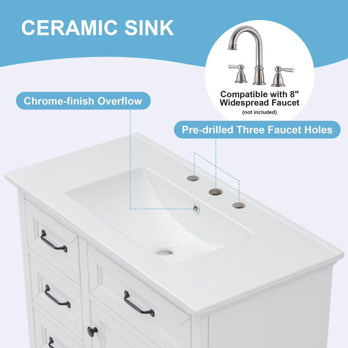 Modern Bathroom Vanity With Sink Top, 4 Drawers And 1 Soft-Close Door