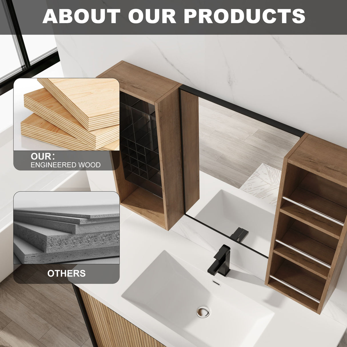 41.3" Wall Mounted Bathroom Cabinet With Storage - Imitative Oak
