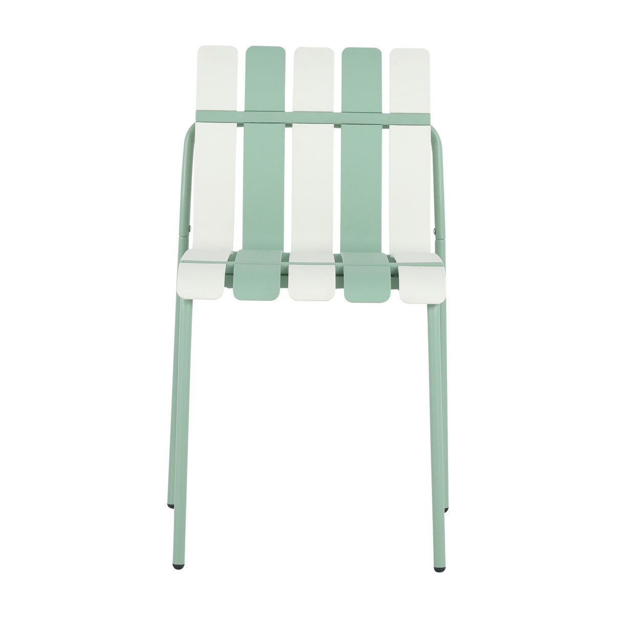 4 Piece Set Of Striped Color Blocking Single Chairs With Long Table - Cream White / Haze Green / White