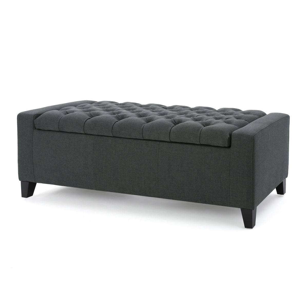 Contemporary Storage Ottoman With Tufted Top - Dark Gray