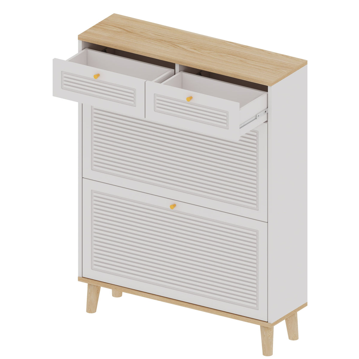 Modern Freestanding Shoe Cabinet With Flip Up Doors And Drawers, Compact Design For Entryway - White Natural