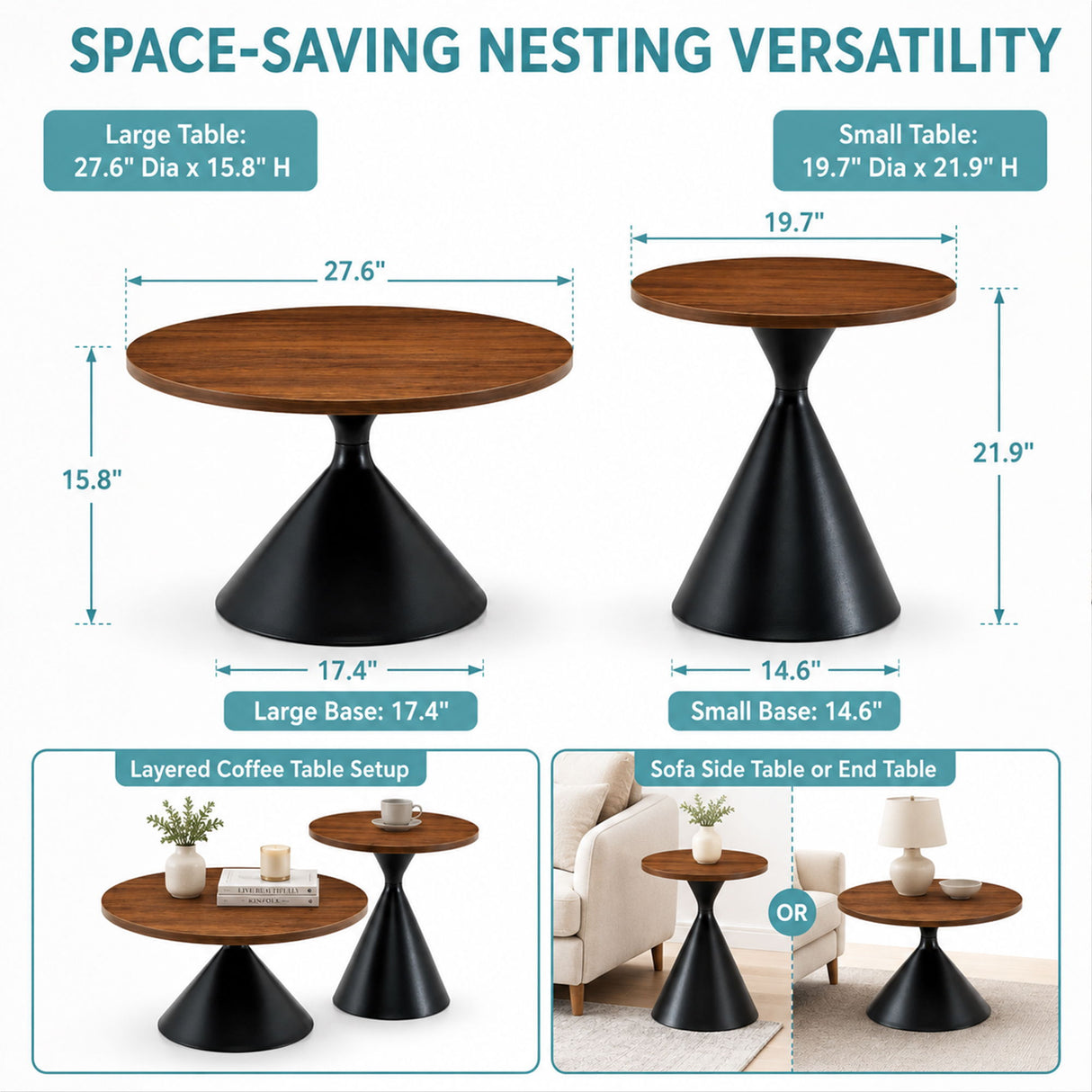 2 Piece Coffee Round Table Set