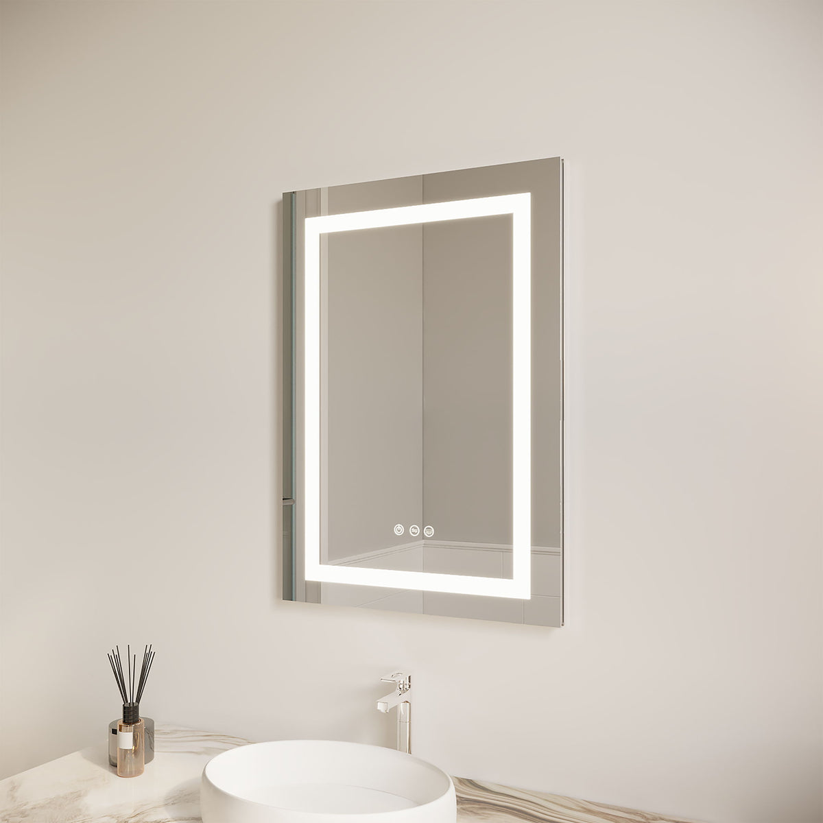 Bathroom Medicine Cabinet With LED Mirror, Anti-Fog, Waterproof, 3000K~6000K Single Door Lighted Bathroom Cabinet With Touch Swich