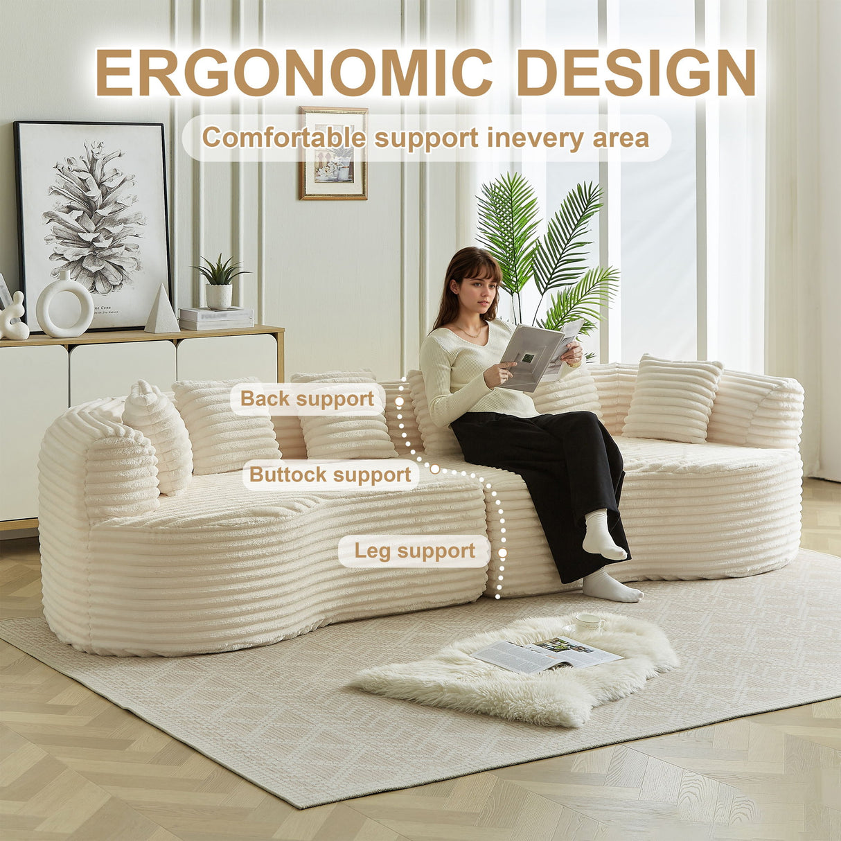 Sectional Sofa, Oversized 4 Seater With Deep Seat Design
