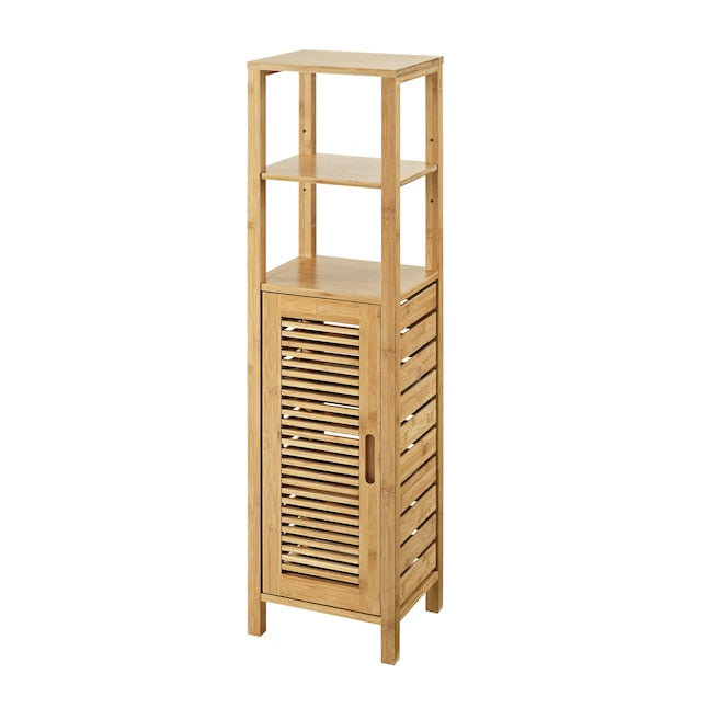 Linon Bracken Mid Cabinet Natural Bamboo Wood Freestanding Linen Cabinet