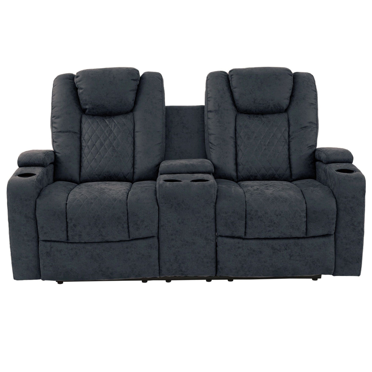 Power Reclining Loveseat With Adjustable Headrest, Storage, Cup Holders - Inky Blue