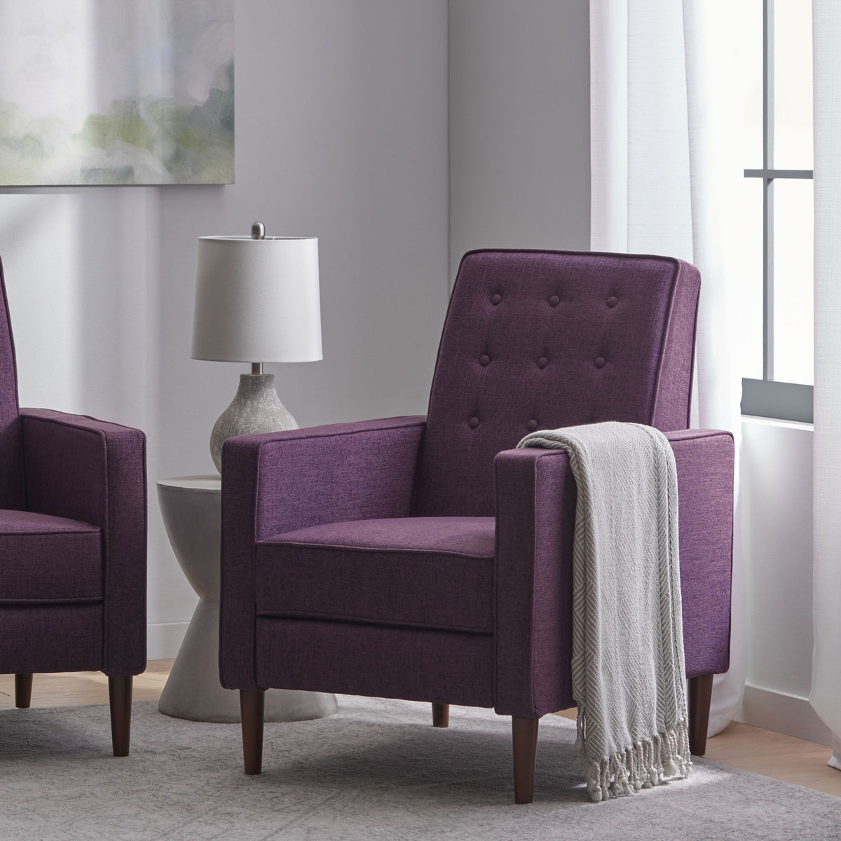 Mid-Century Modern Recliner With Button Tufted Waffle Stitch