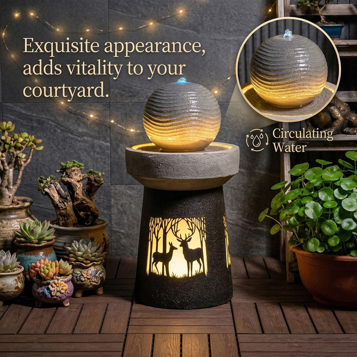 Outdoor Garden Lantern With Warm LED Light Deer Silhouette Decorative Landscape Light For Patio - White / Gray