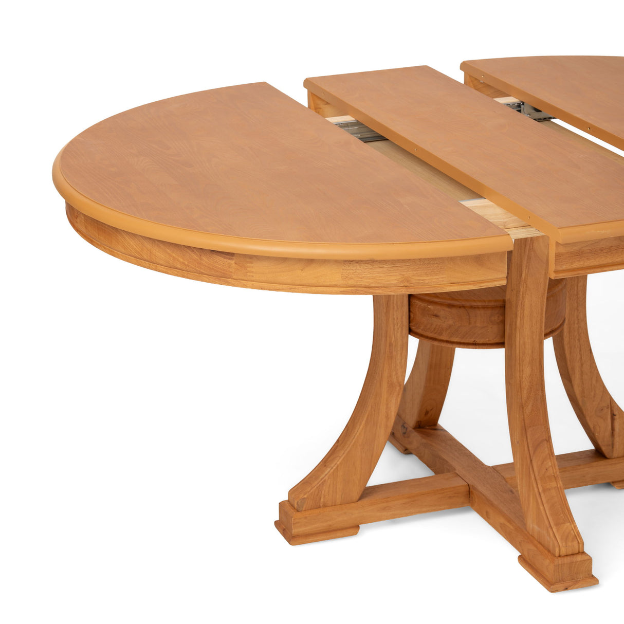 Extendable Round Dining Table, Adjustable Length, Construction With Space Saving Design - Natural Wood