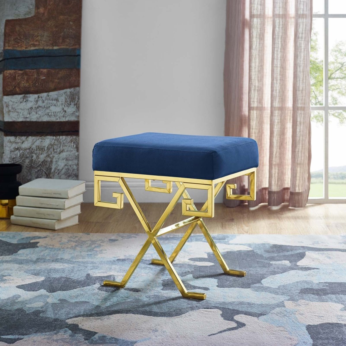 15 Inch Whimsical Greek Key Performance Velvet Bench - Benches available at Alpine Outlets in Denver