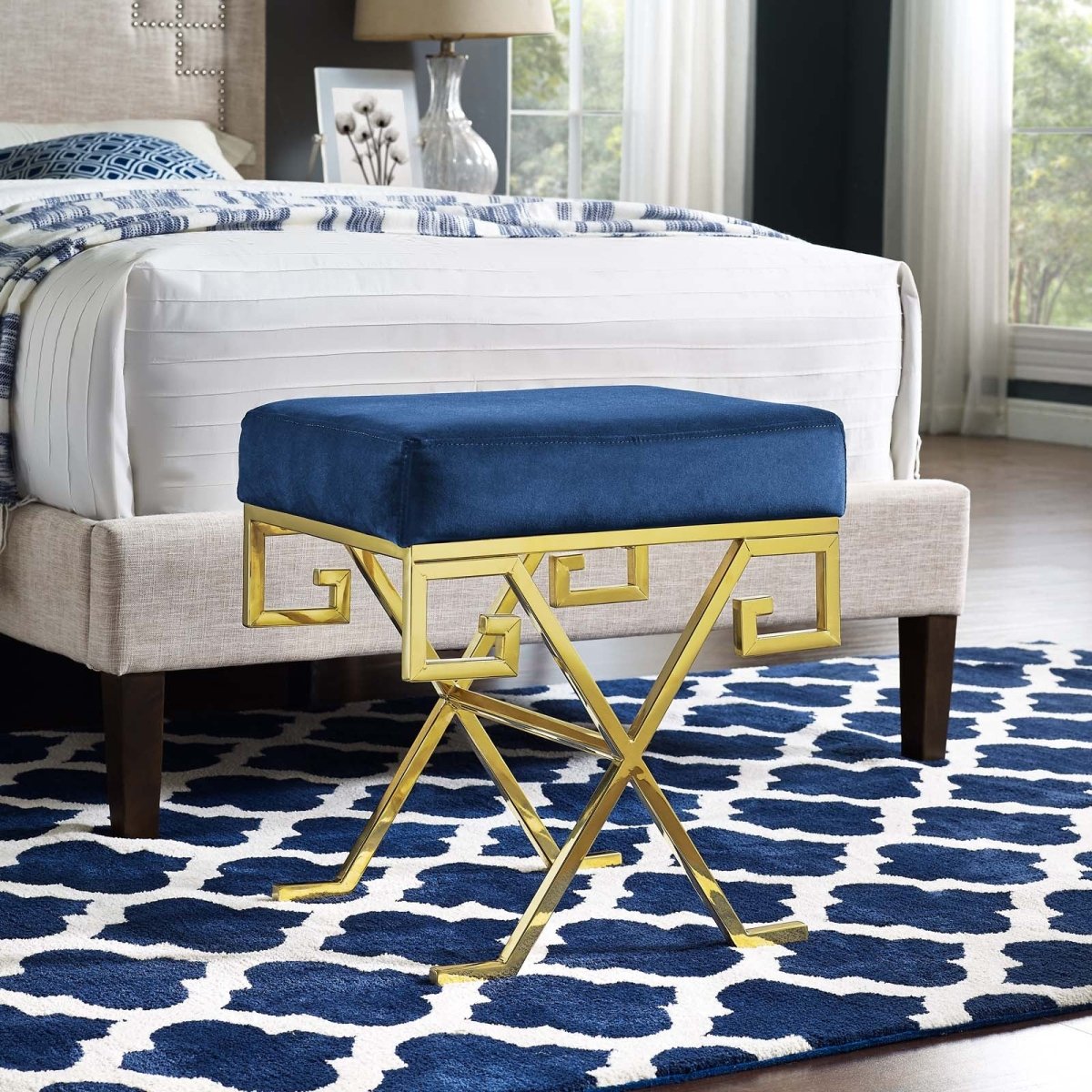 15 Inch Whimsical Greek Key Performance Velvet Bench - Benches available at Alpine Outlets in Denver