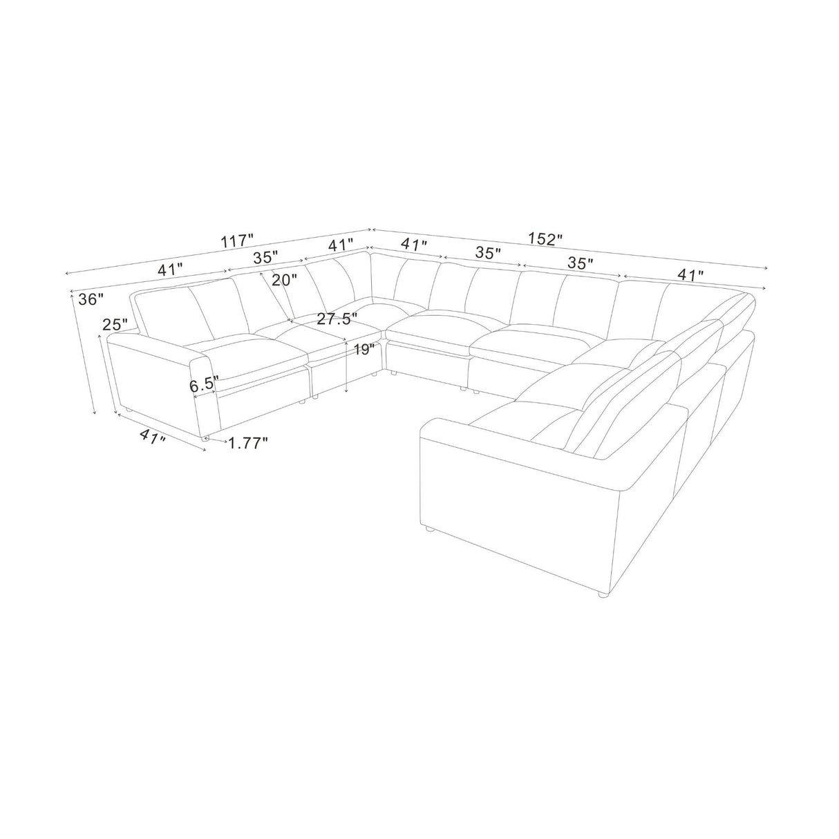 Upholstered Large Seating Modular Design Sectional