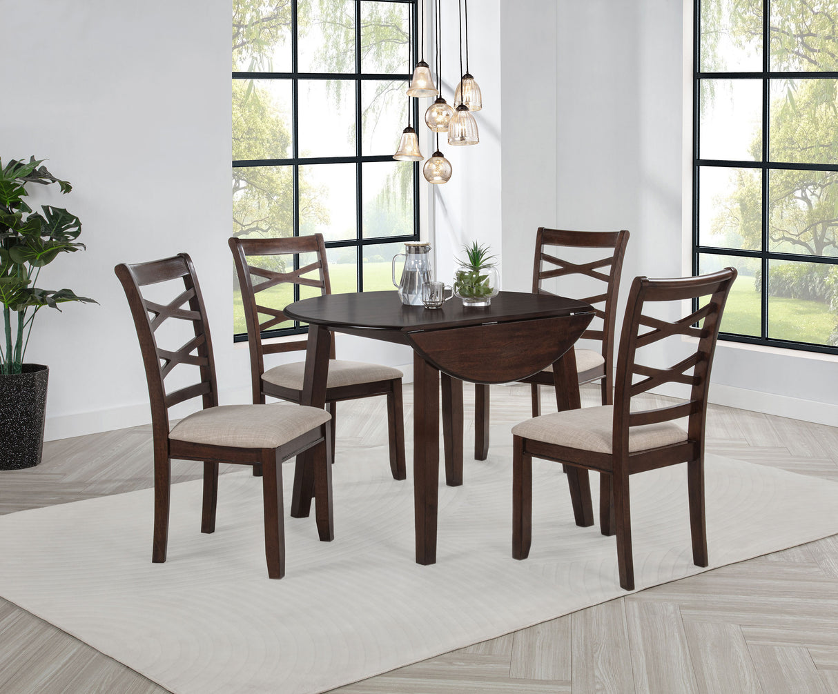 Barton 5-Piece Round Wood Dining Table Set Dark Brown