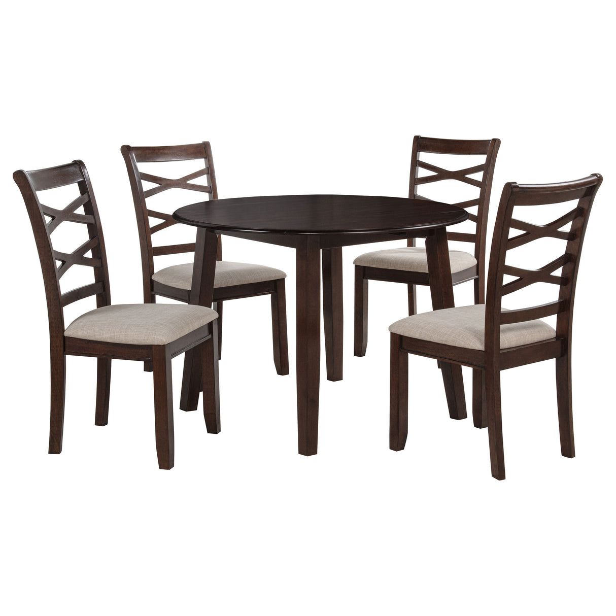 Barton 5-Piece Round Wood Dining Table Set Dark Brown