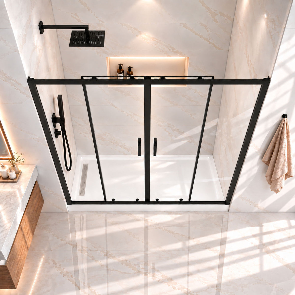 Double Framed Sliding Shower Door - Matte Black