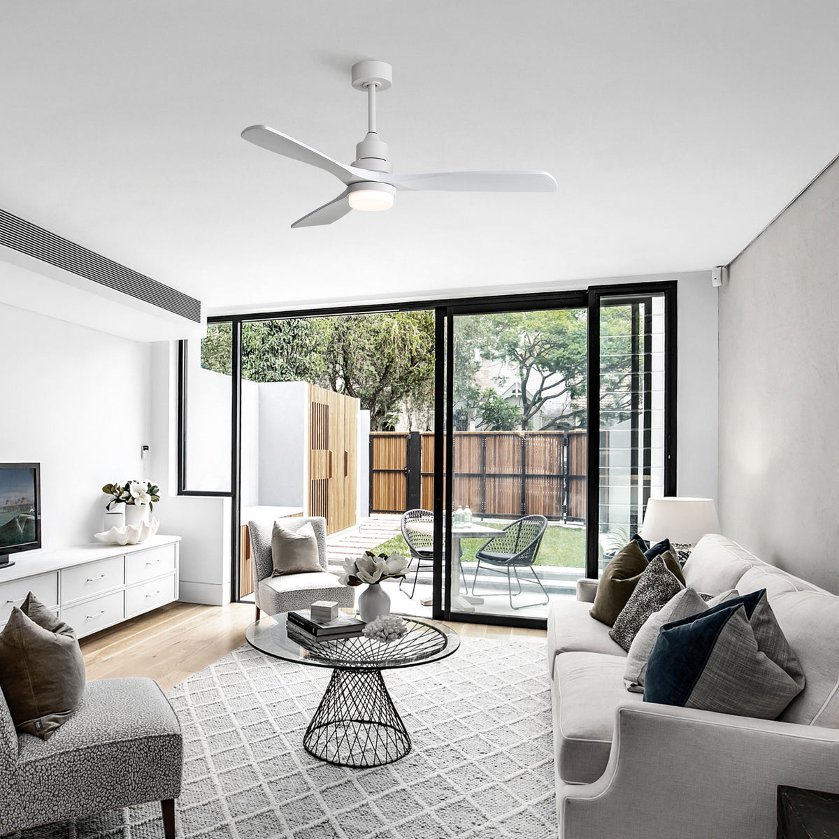 52" Blade Ceiling Fan With Remote Controlled LED Light And Quiet DC Motor - White