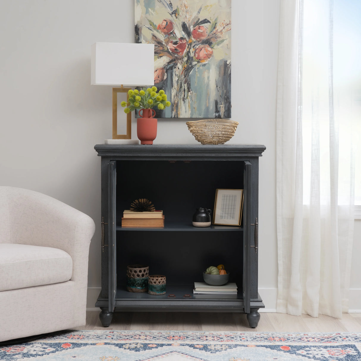 Slade Transitional Colonial 2-Door Cabinet with Lattice Detailing