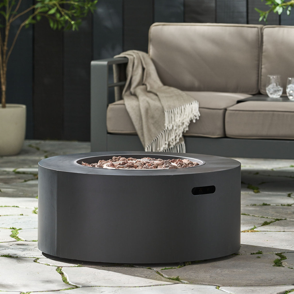 Round Propane Fire Pit Table Modern Outdoor Patio Heater 40000 BTU