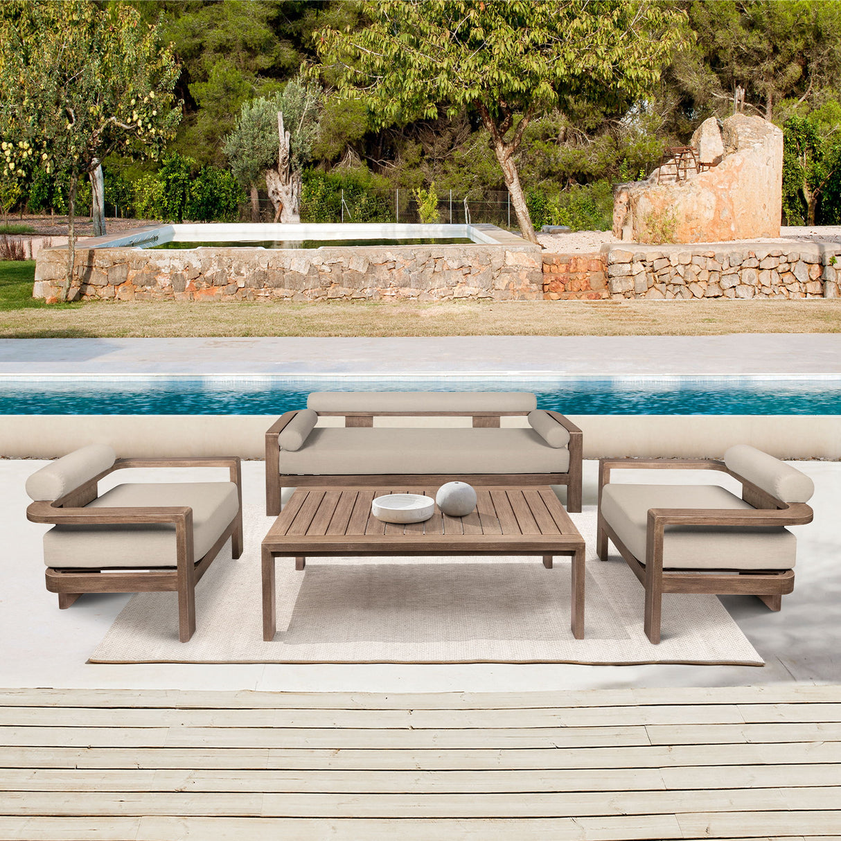 Relic - Outdoor Patio Chair - Weathered Eucalyptus / Taupe