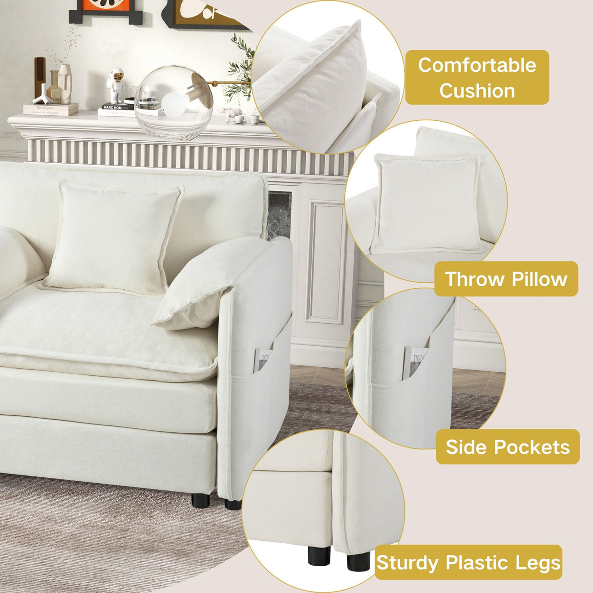 Oversized Chair With Movable Ottoman, Soft Upholstered Lounge Chair