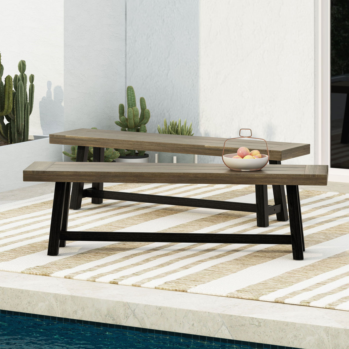 Cloud - Outdoor Bench With Acacia Wood Frame And Slat Panel Design