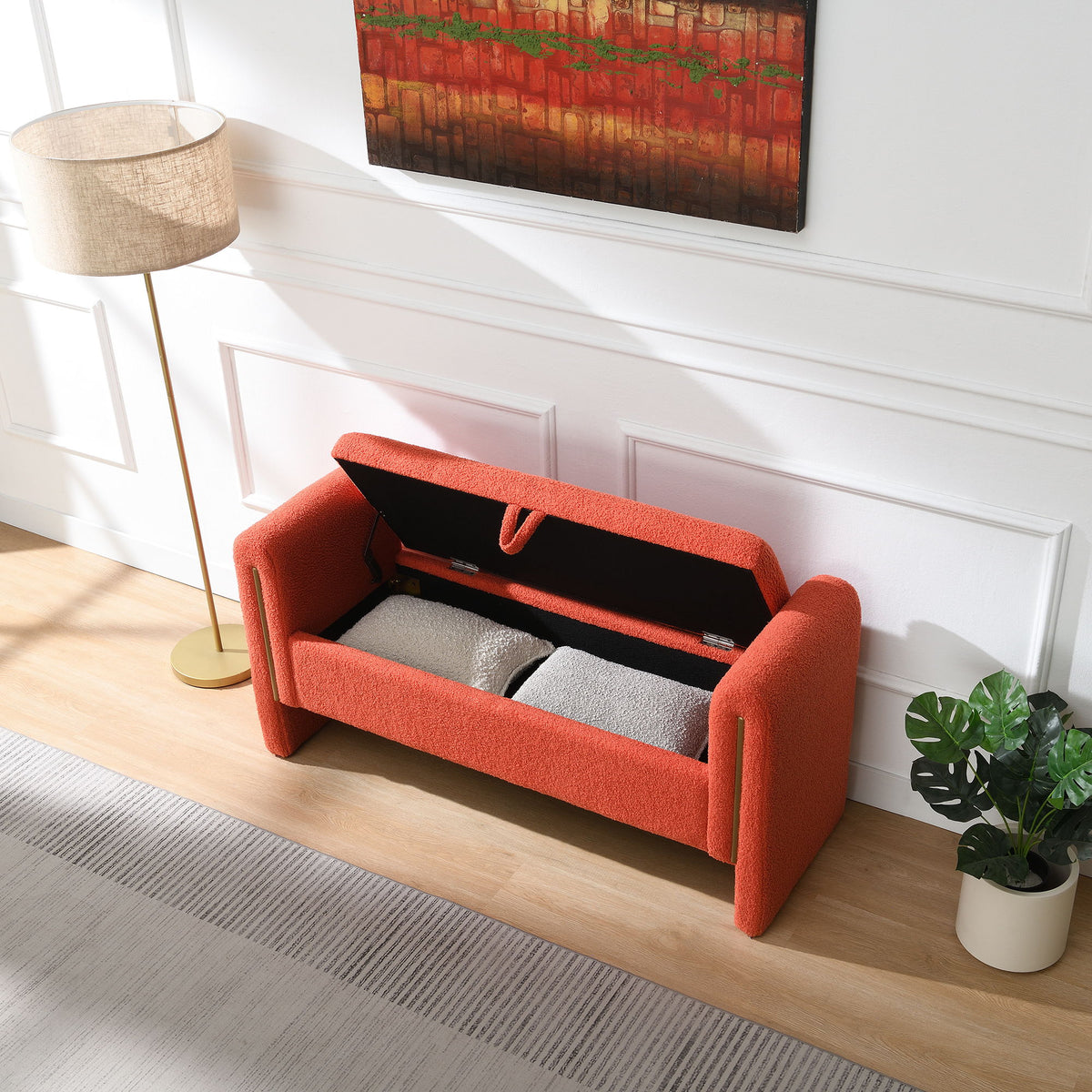 Modern Teddy Upholstered Large Bed End Bench With Arms And Storage