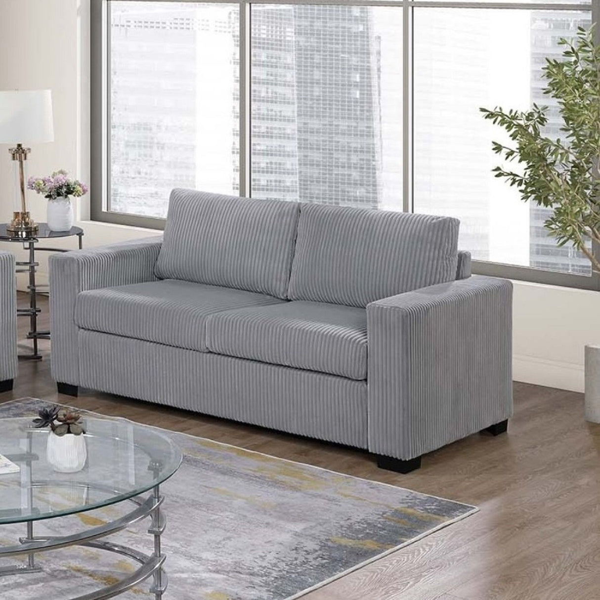 Elegant Simple Sofa Set With Console Cup Holder And Loveseat