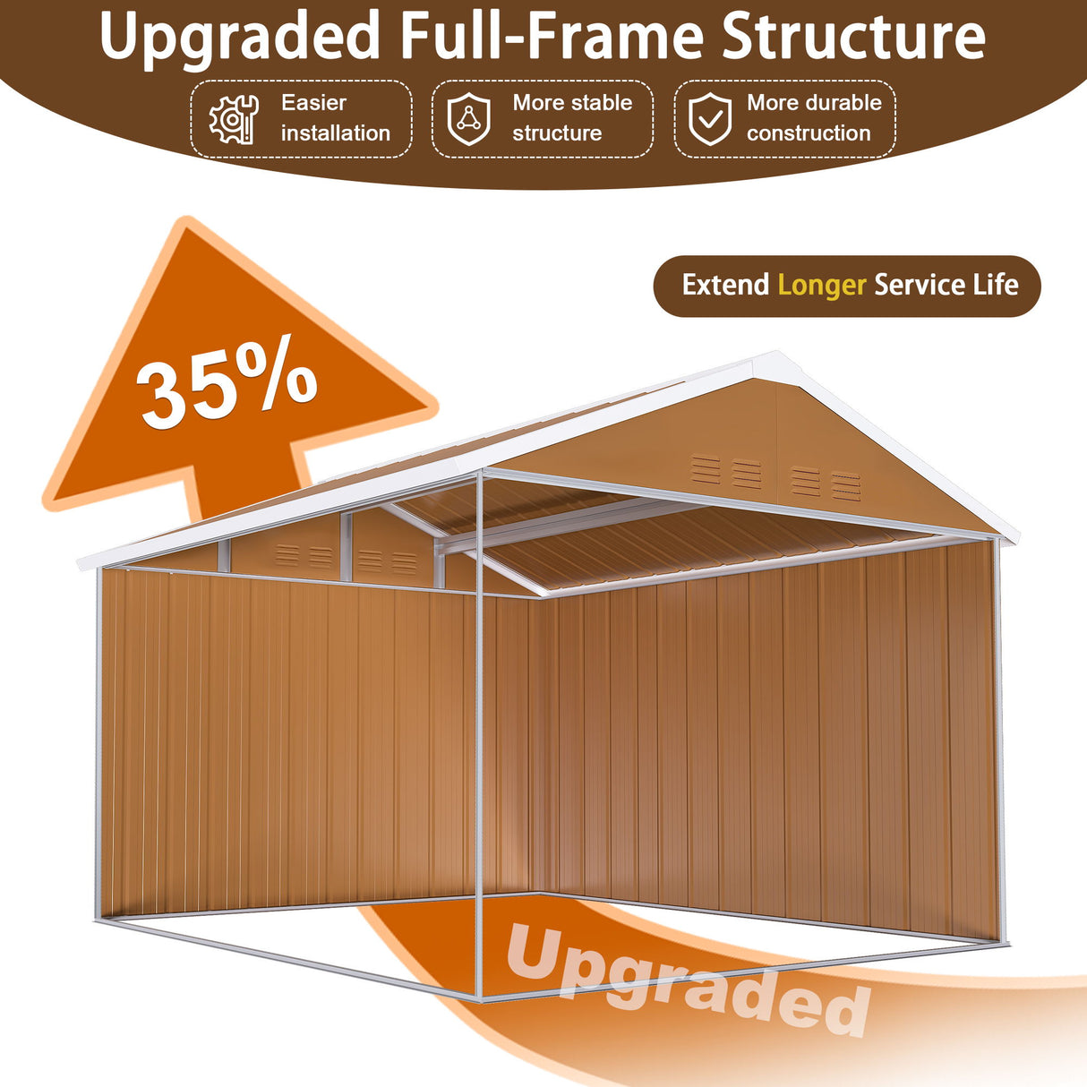 Heavy Duty Storage Shed Garden Building Weatherproof Galvanized Iron Light Brown