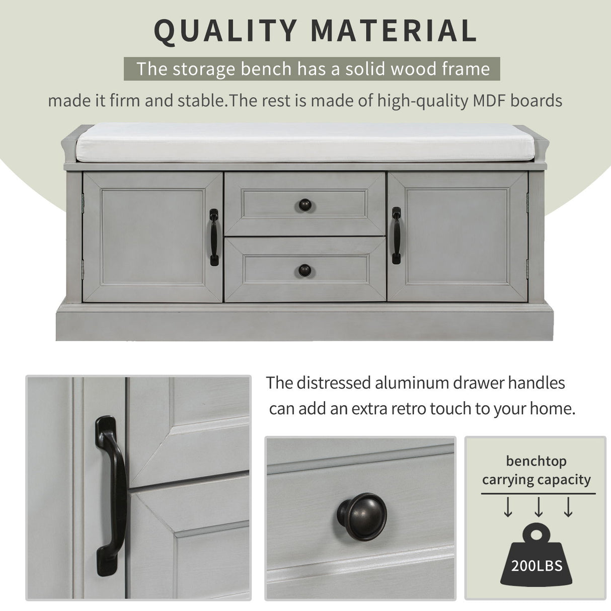 Hearth & Haven Daisy - Storage Bench With 2 Drawers And 2 Cabinets