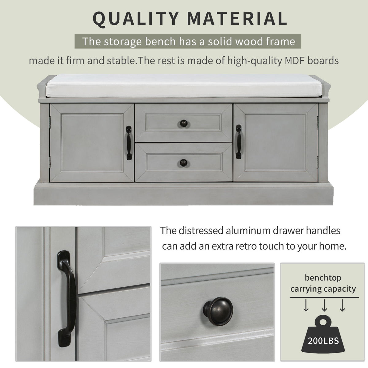 Hearth & Haven Daisy - Storage Bench With 2 Drawers And 2 Cabinets