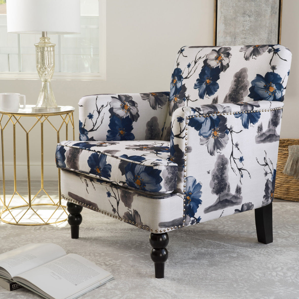Club Chair With Tapered Birch Wood Legs - Multicolor
