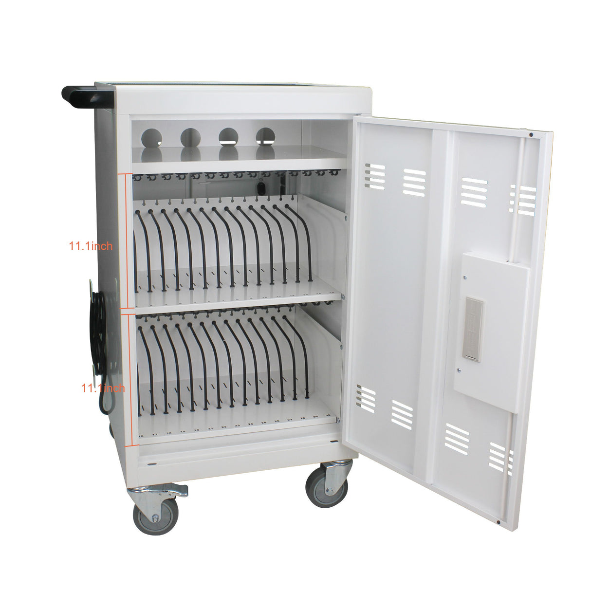 Mobile Charging Cart And Cabinet For Tablets Laptops 30 Device With Combination Lock - Antique White